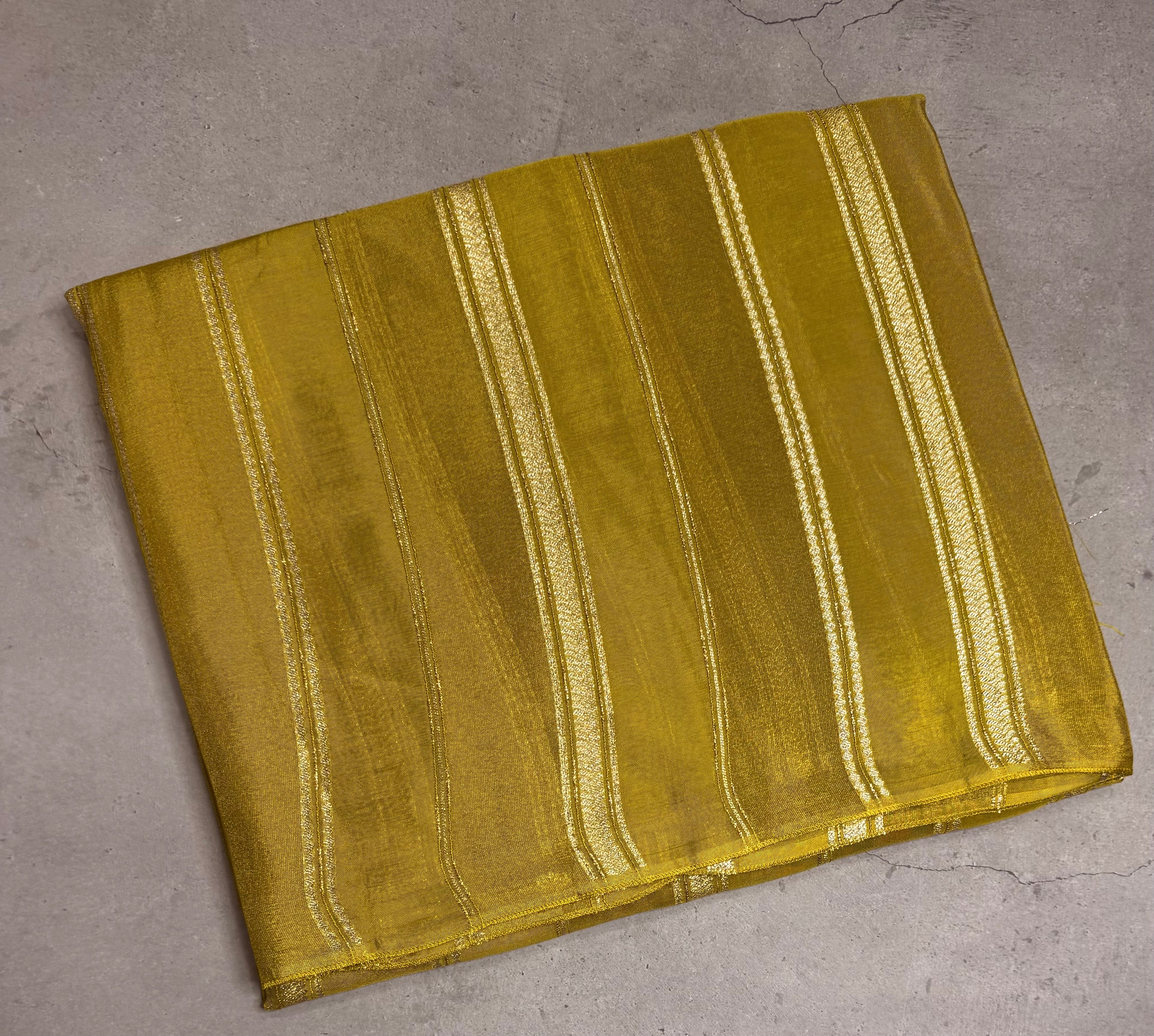 Olive yellow stripes chinnon crepe 107 saree