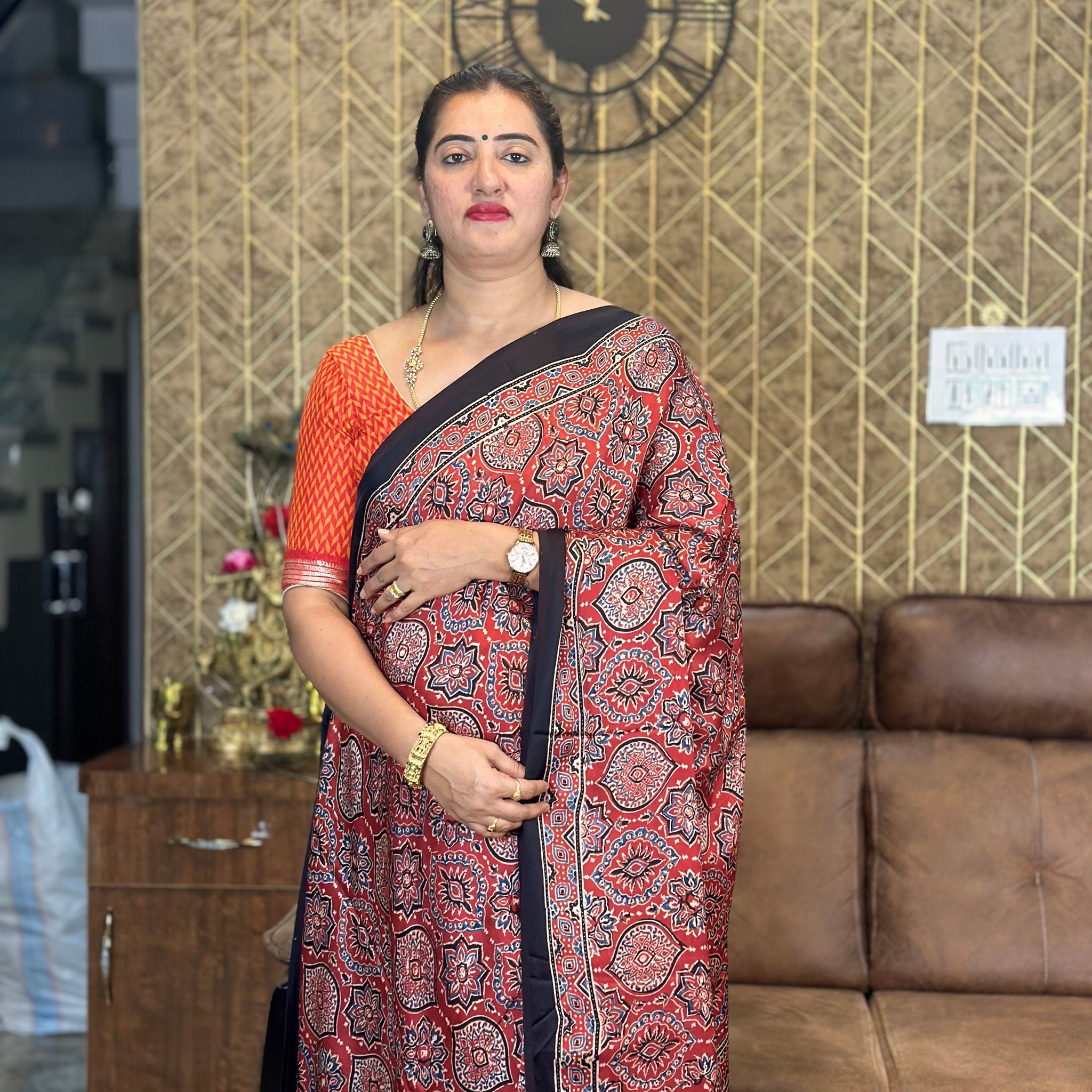 Pure modal silk sarees. Ajrak prints.