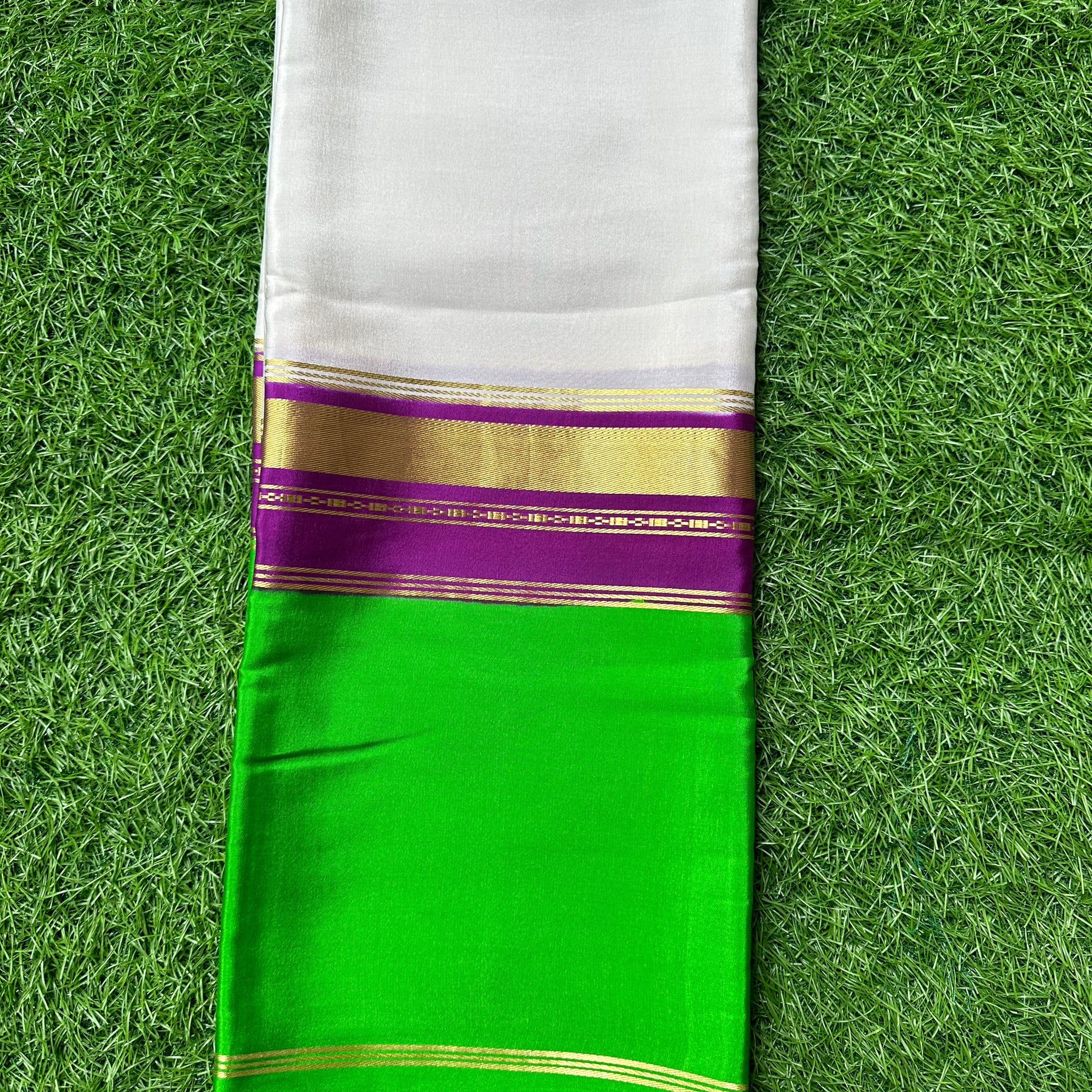 Cream with mejentha and green Pure Mysore Silk 3D