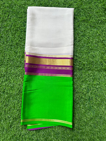 Cream with mejentha and green Pure Mysore Silk 3D