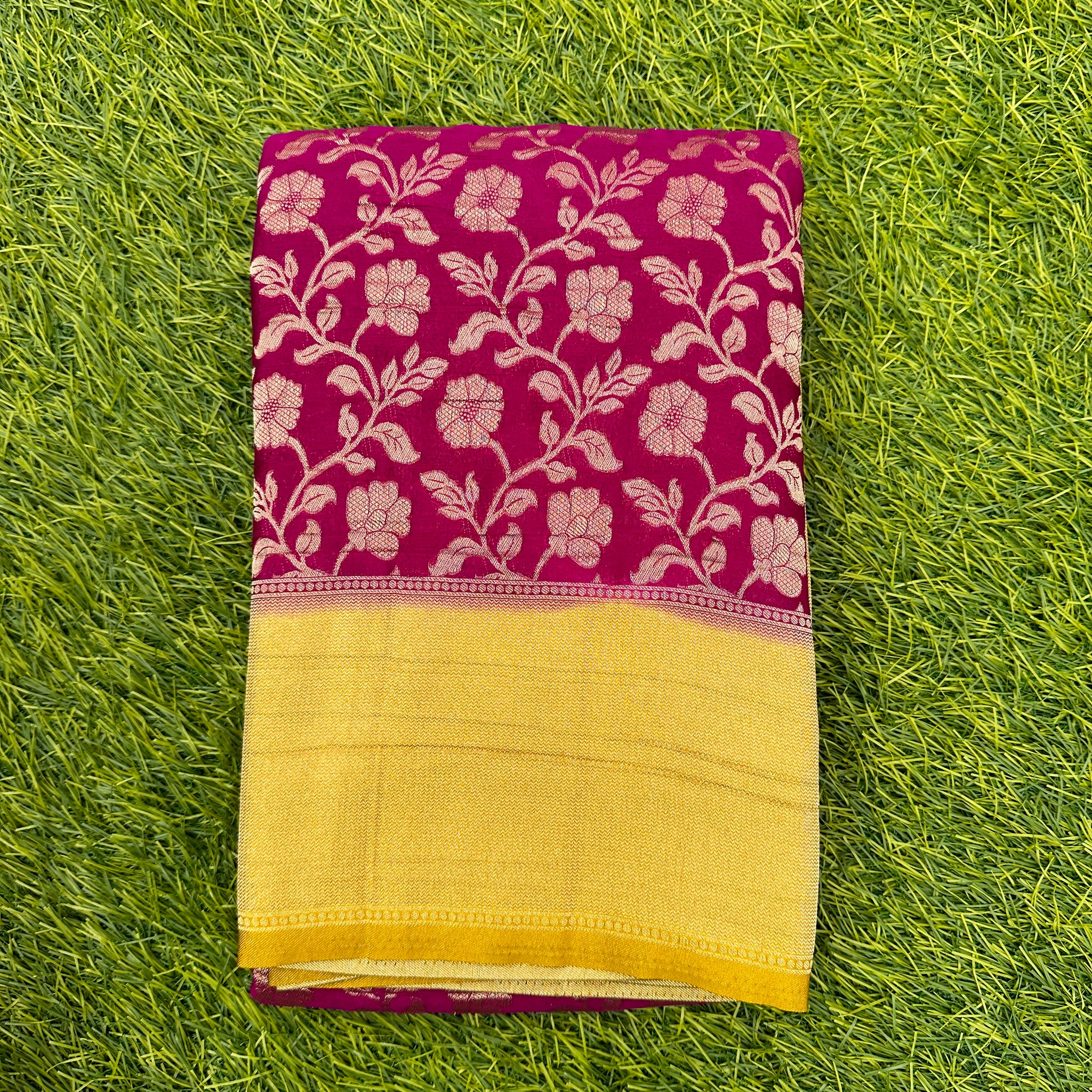 Designer georgette wine with mustard combo