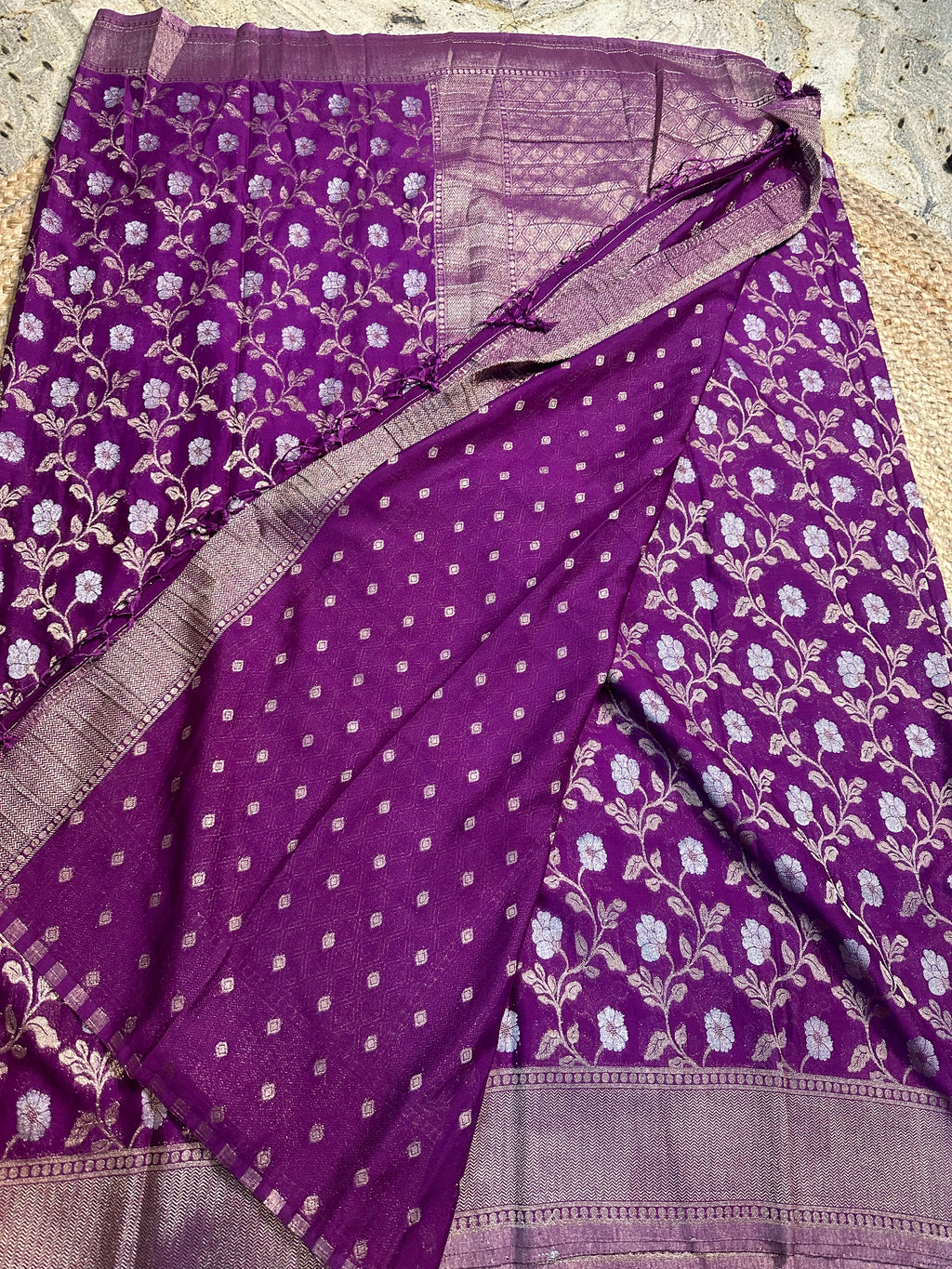 Mejentha pink designer georgette in jaal pattern.
