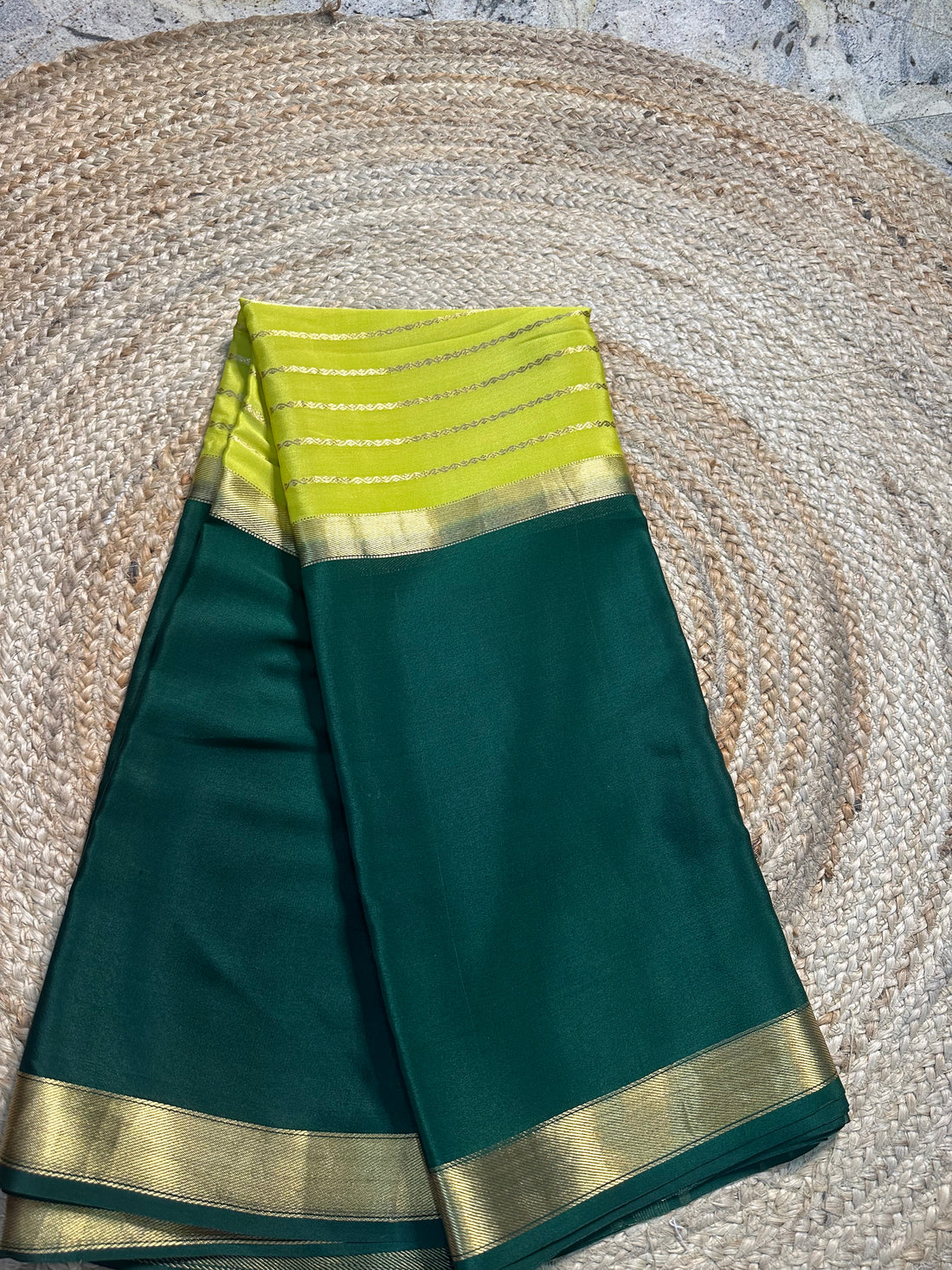 Light green and dark green pure Mysore Silk crepe centre lined concept.