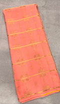 Peach checks pure Mysore silk crepe saree