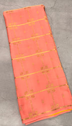 Peach checks pure Mysore silk crepe saree