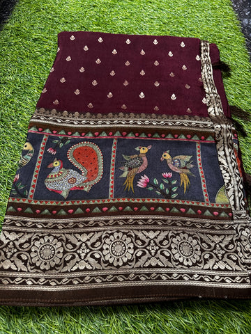 Dola crape silk. With kalamkari pallu and border.