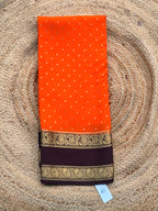 Orange and deep coffee brown 1000 butta pure crepe Mysore silk 120 gsm