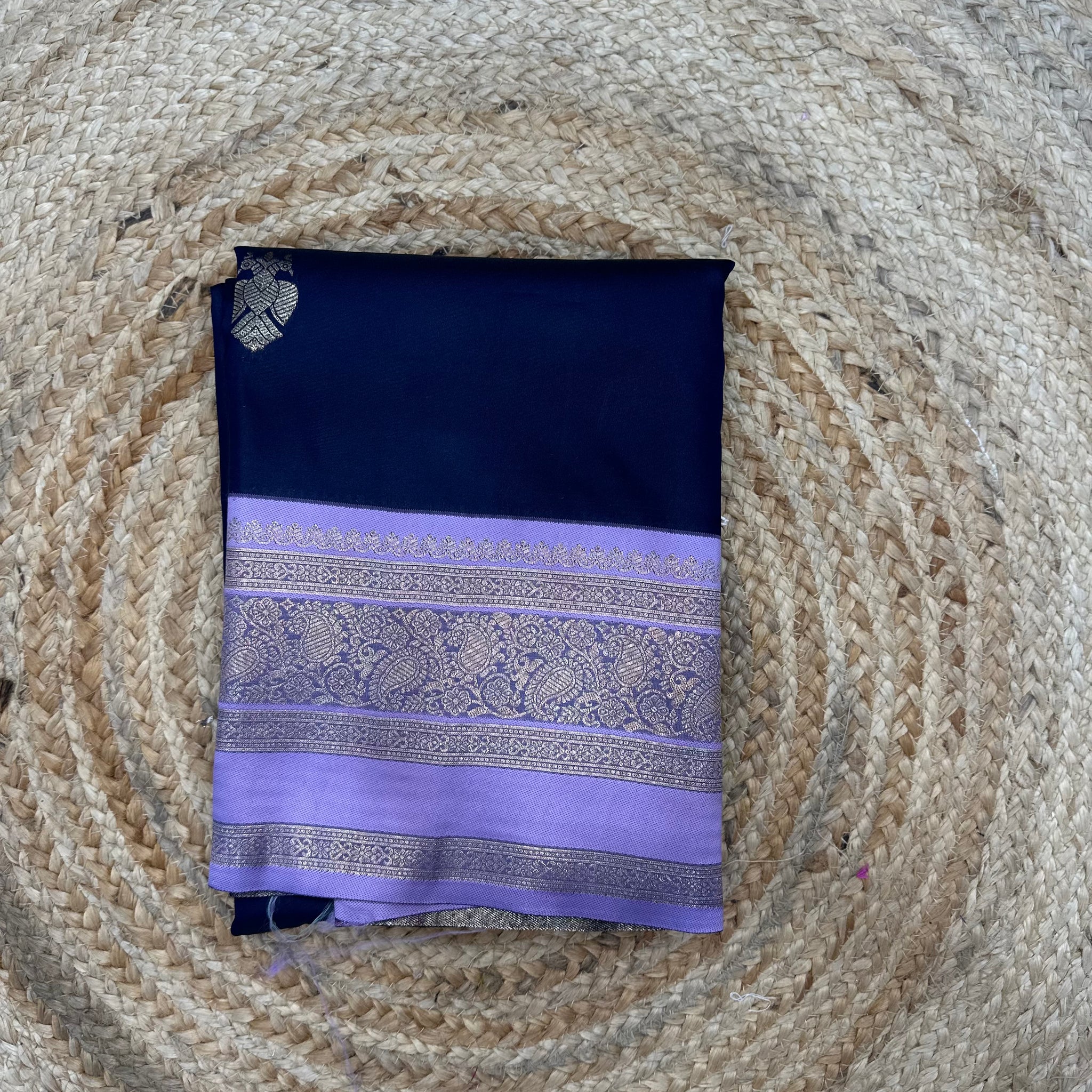 Deep blue and lavender semi kanchi