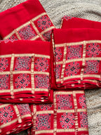 Hot red pure modal Ajrak silk sarees with lotus Ajrak blouse