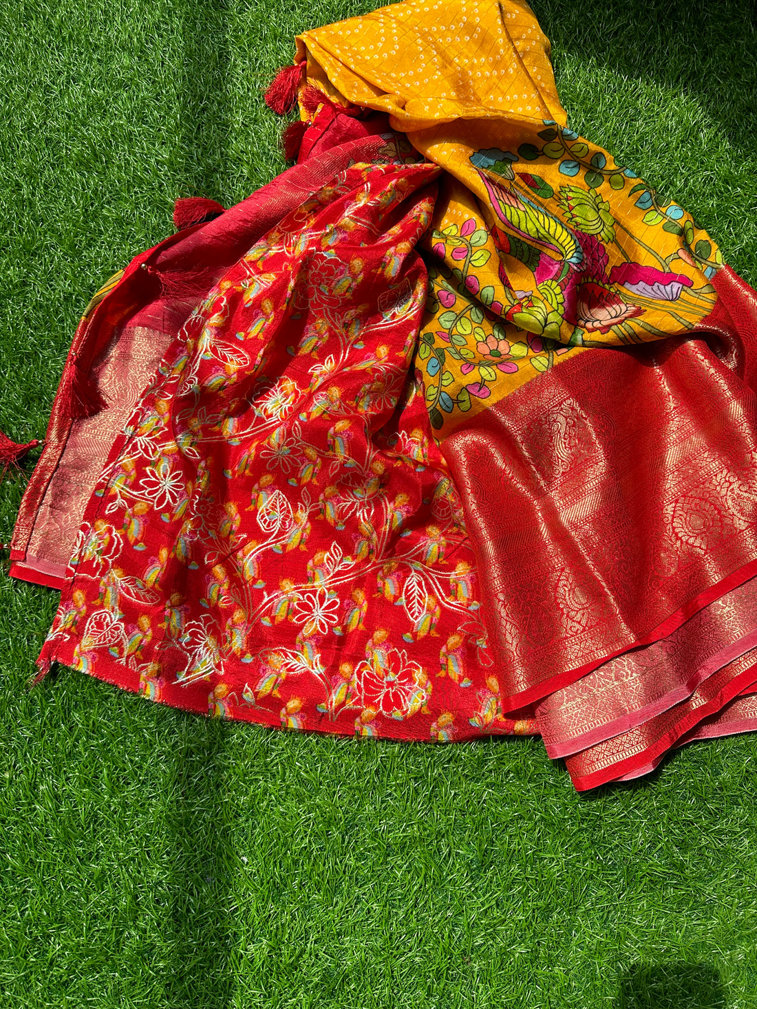 Yellow and red digital kalamkari prints