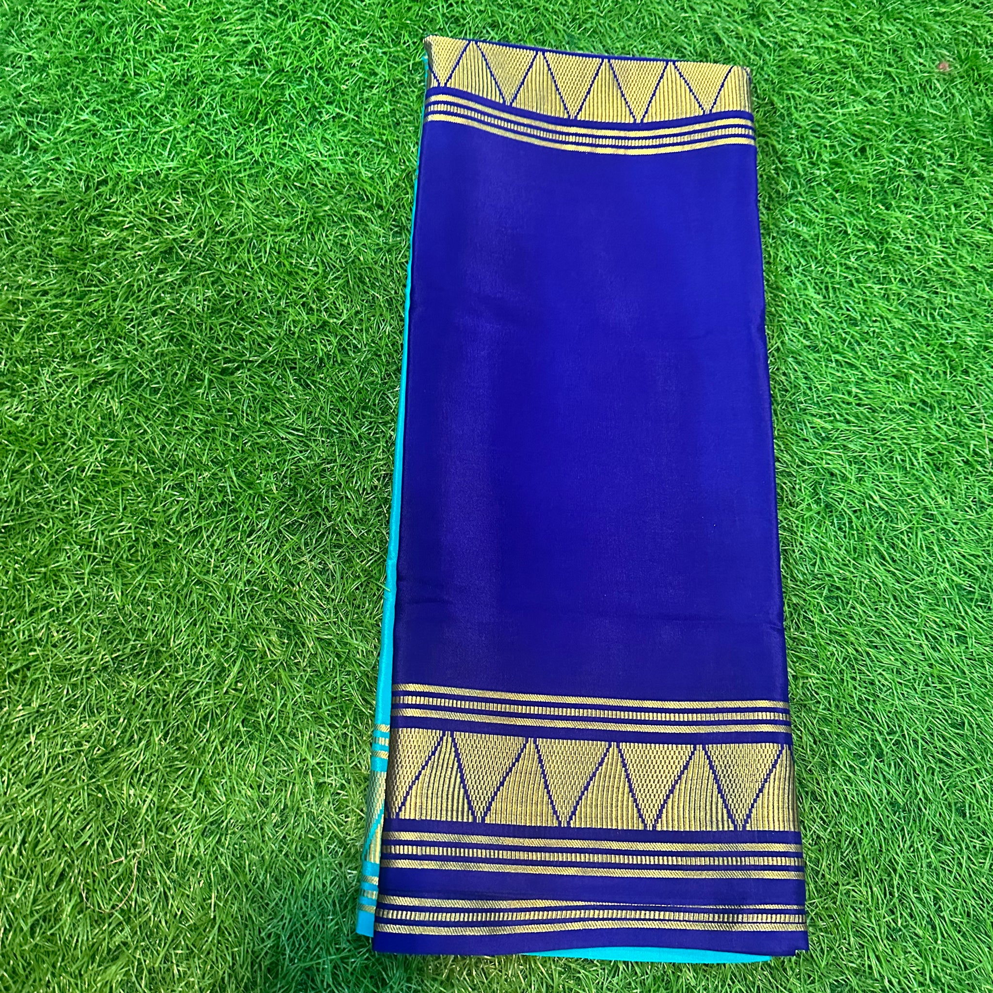 Blue with sky blue half and half Mysore Silk sarees.