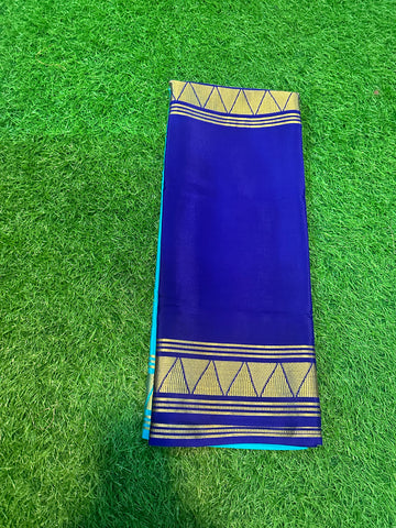 Blue with sky blue half and half Mysore Silk sarees.