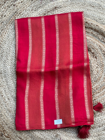 Red vertical stripes Chiniya crepe sarees