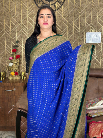 Royal blue with green pure khaddi Georgette.