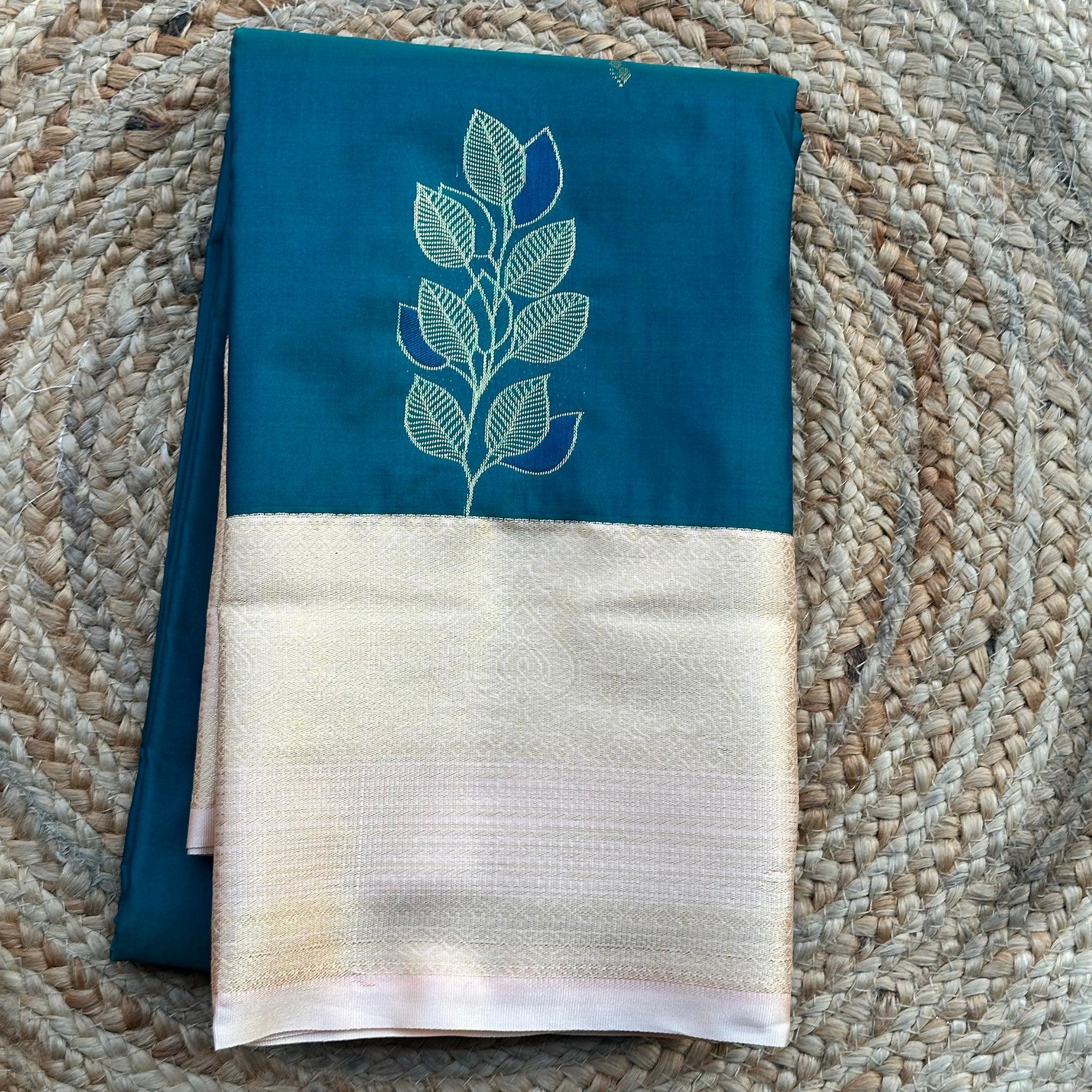 Green and peach semi kanchi sarees