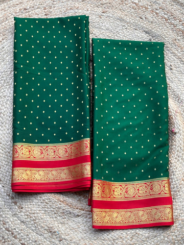 Green and red pure crepe Mysore Silk sarees 130 gsm