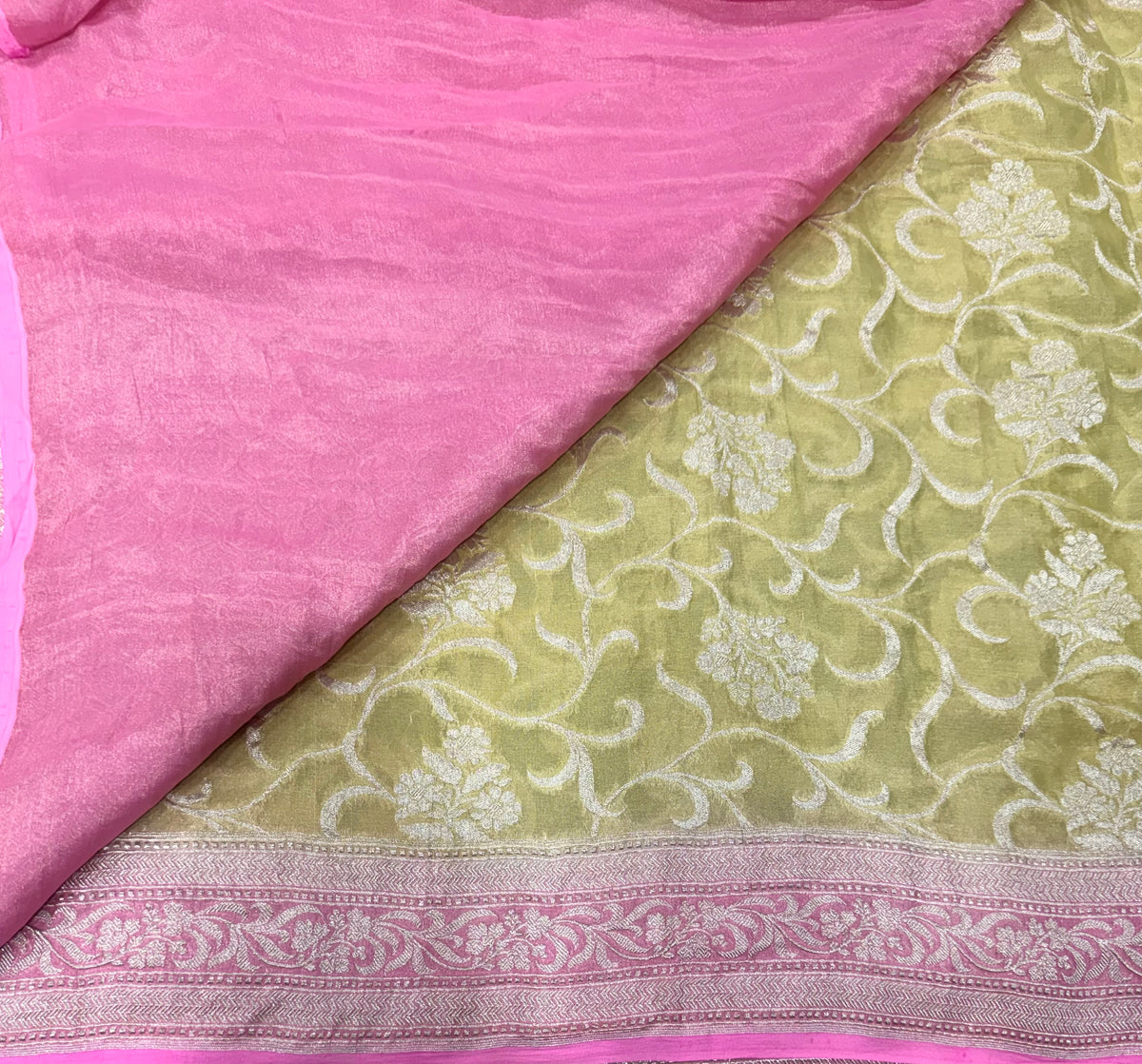 Pastel yellow jaal pattern pure georgette with water zari saree