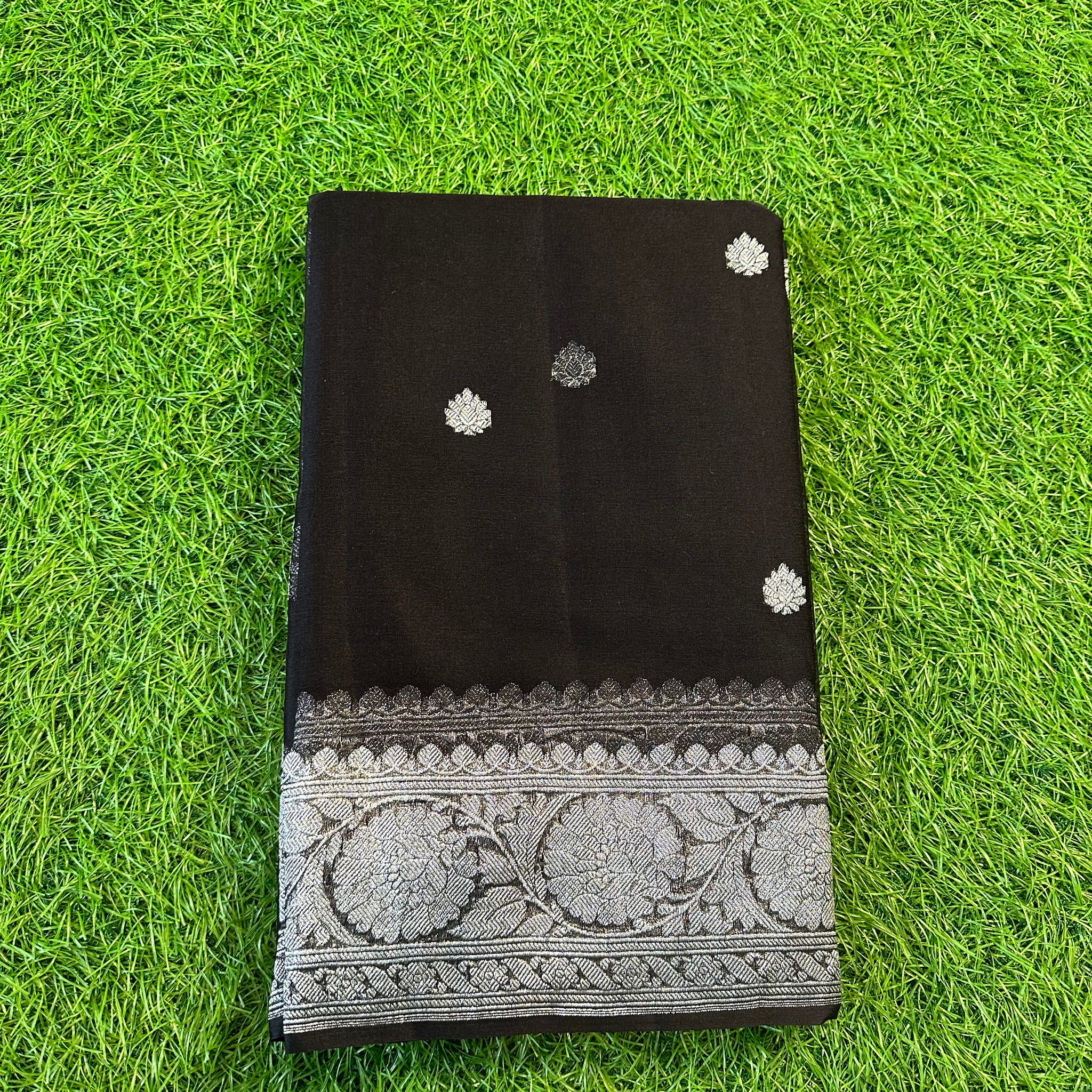 Black pure khaddi chiffon Banarasi sarees.