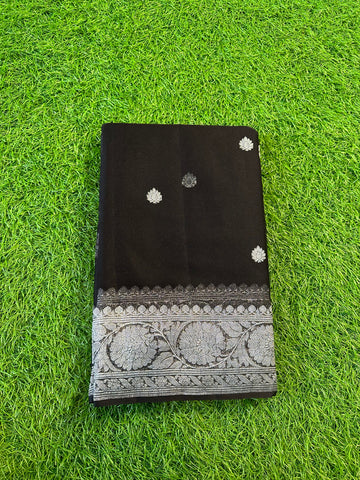 Black pure khaddi chiffon Banarasi sarees.