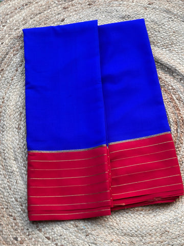 Royal blue and red pure crepe Mysore Silk sarees 7 lines