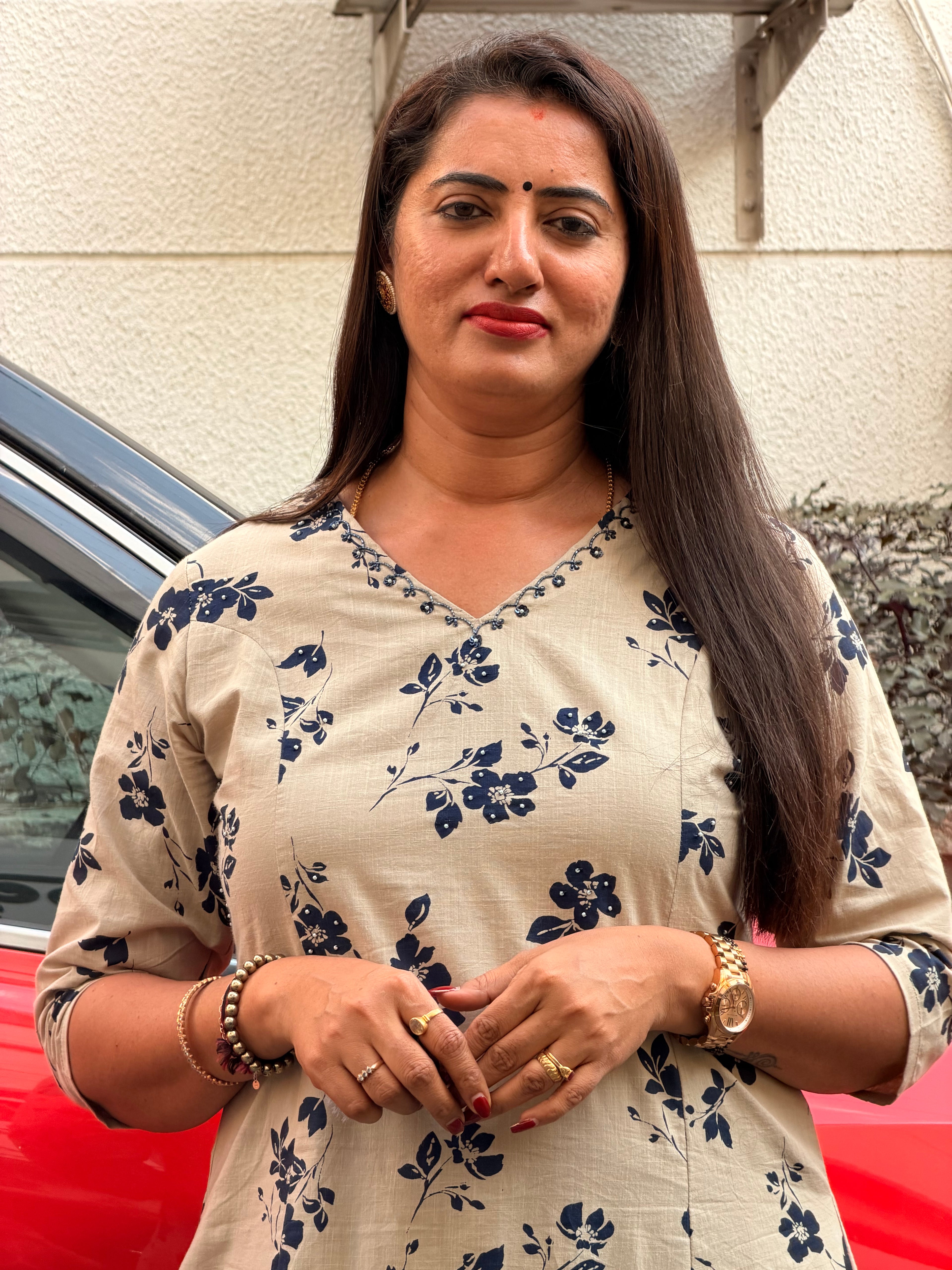Cutdhana hand work Beige and Blue colour cord set