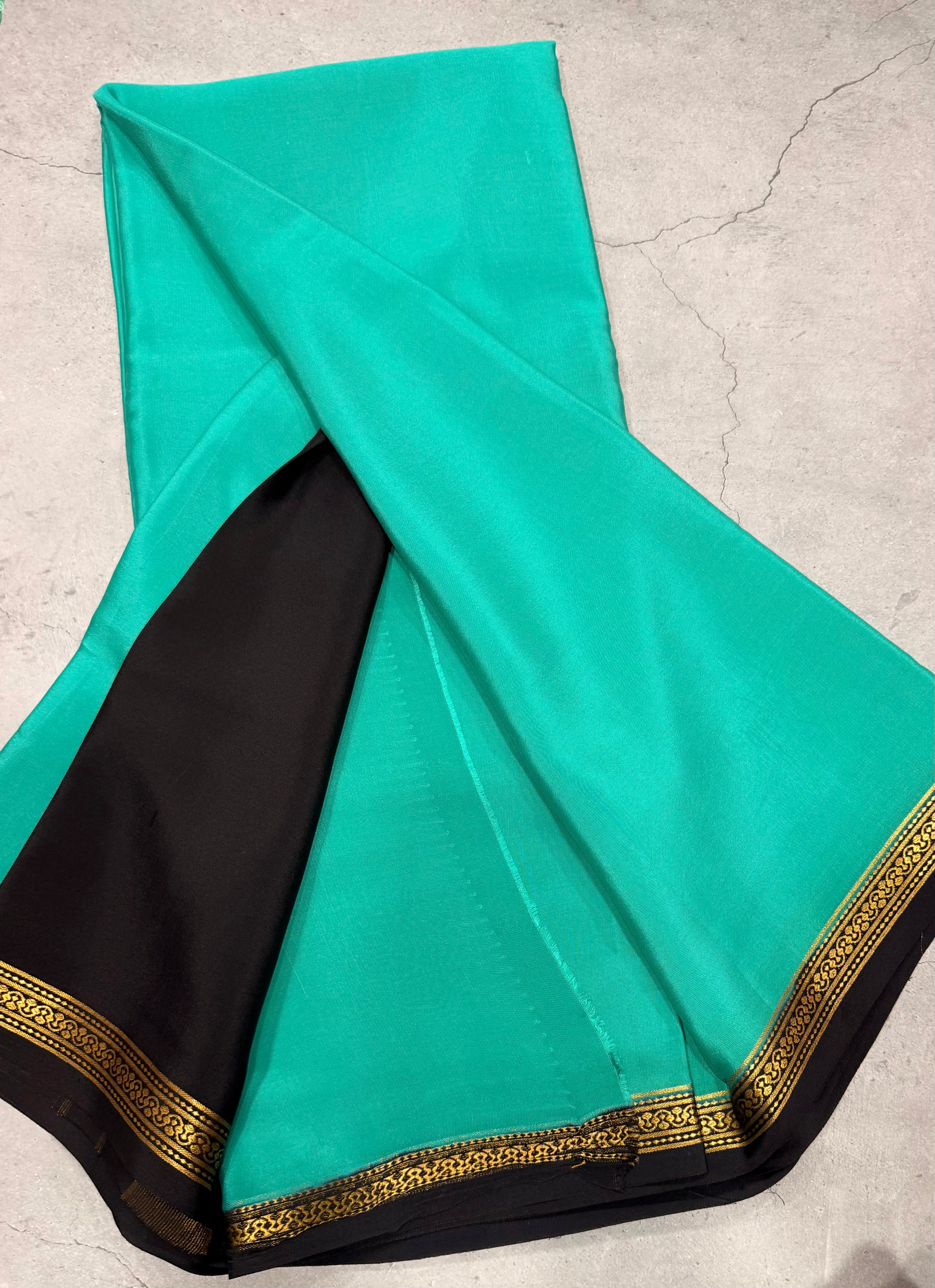 Light Rama green one inch border pure Mysore silk crepe saree