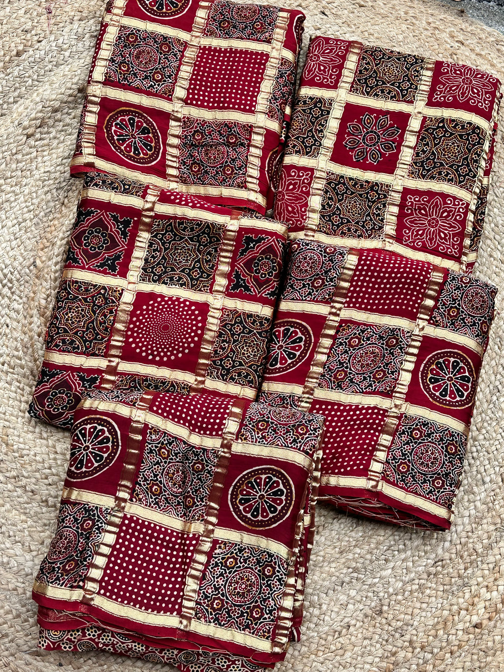 Pure Ajrak block prints modal silk sarees