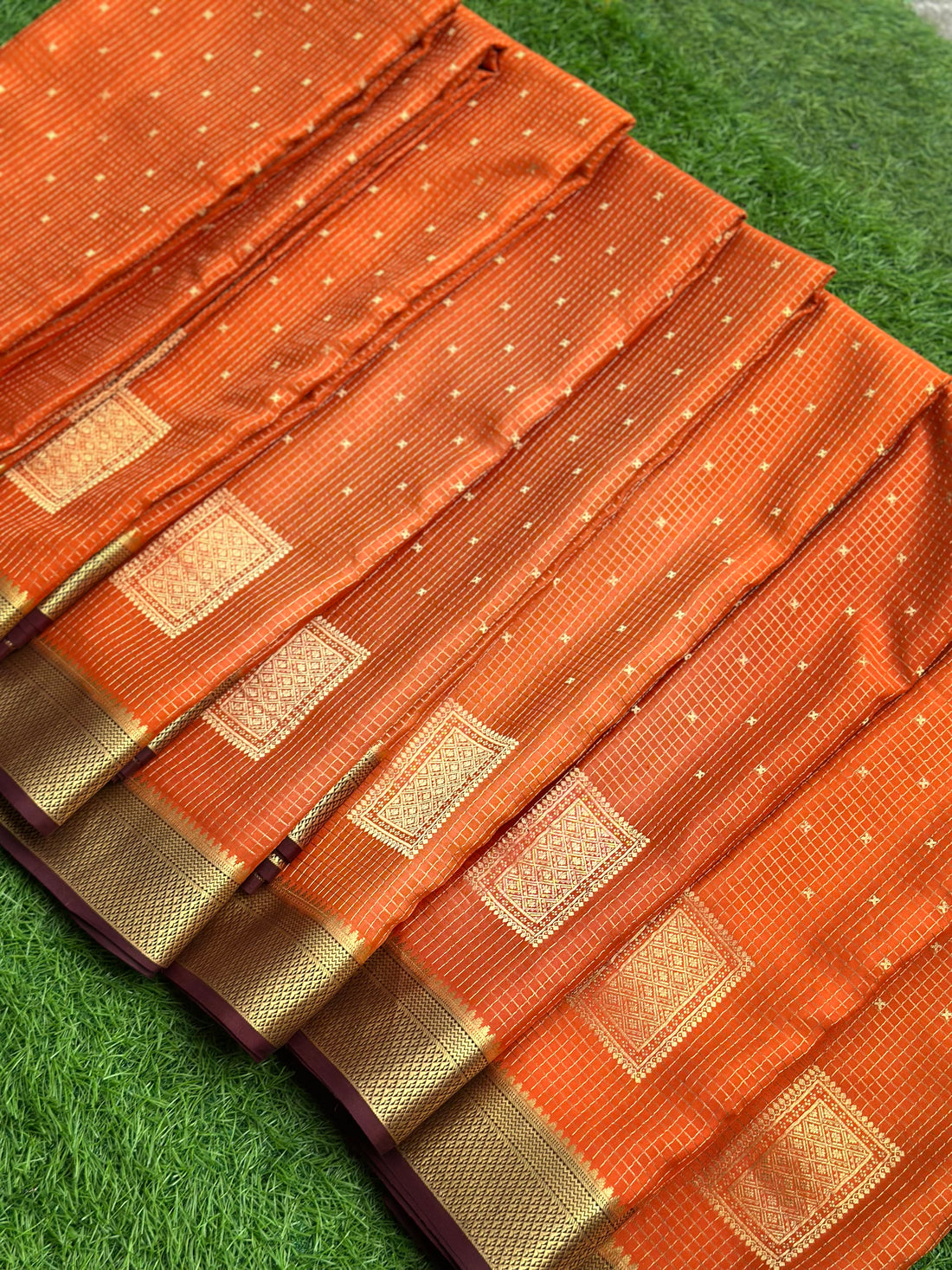 Rust orange and coffee brown,pure crepe Mysore Silk sarees 140 gsm brocade sarees