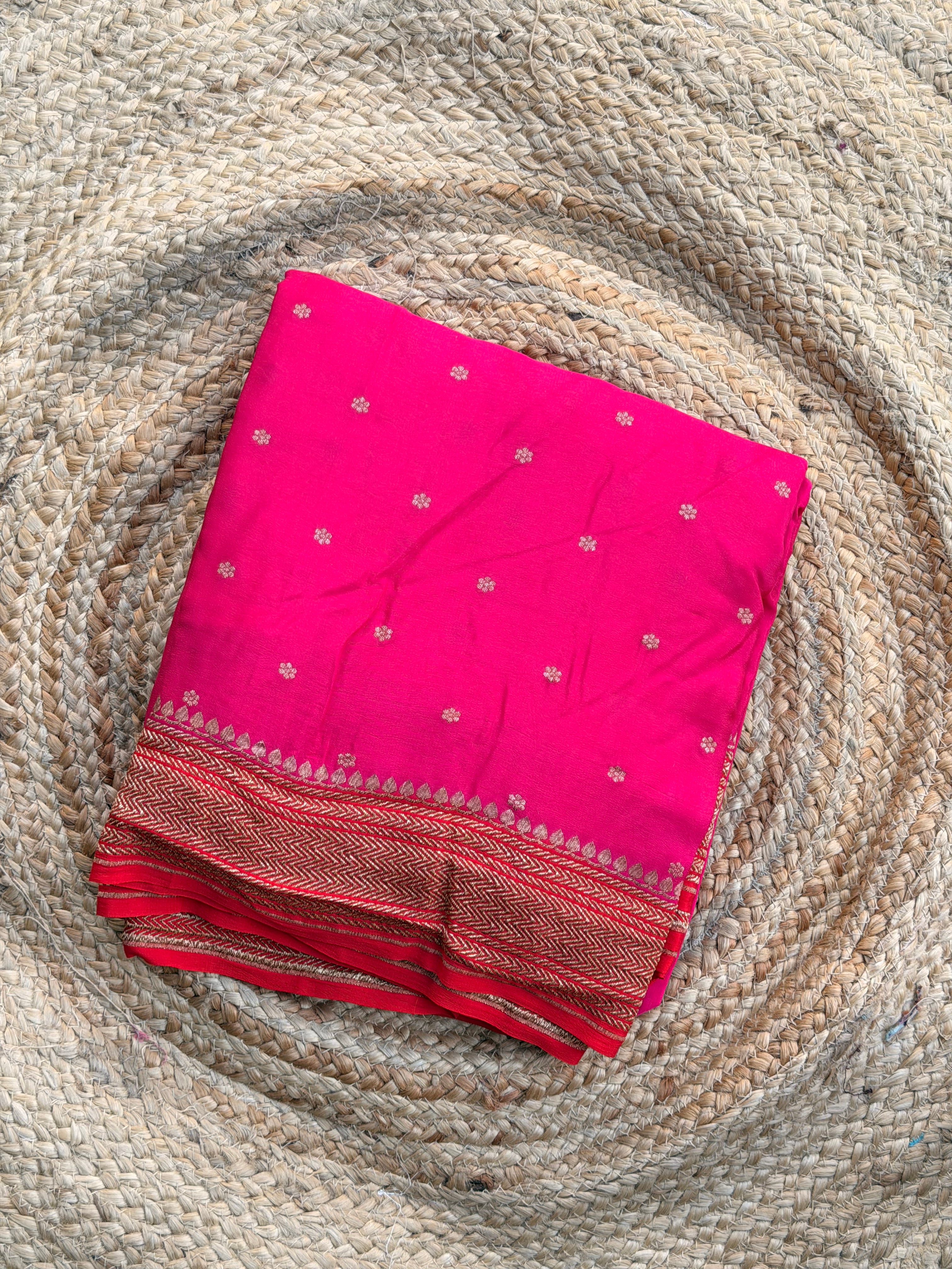 Dark pink and orange pure crepe Banaras