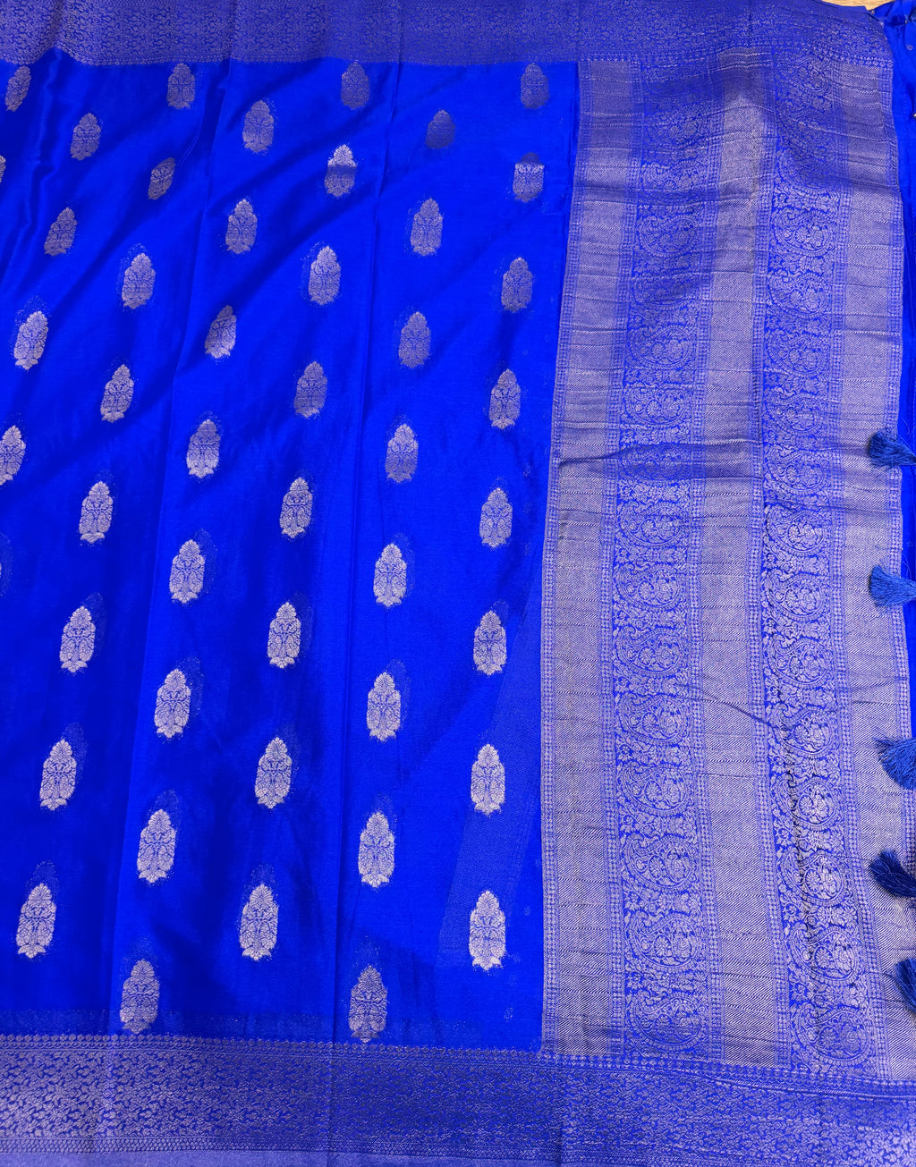 Royal blue big butta 107 designer soft crepe silk saree