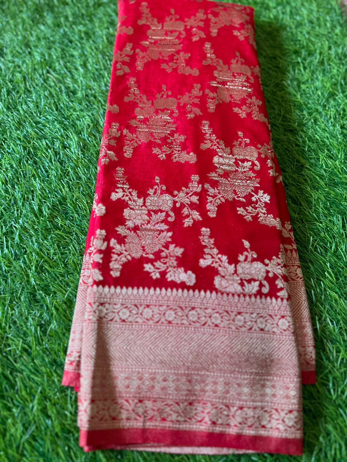Blue with dark mejentha pure crepe Banaras silk sarees.