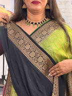 Green with black brocade crepe Banaras silk sarees