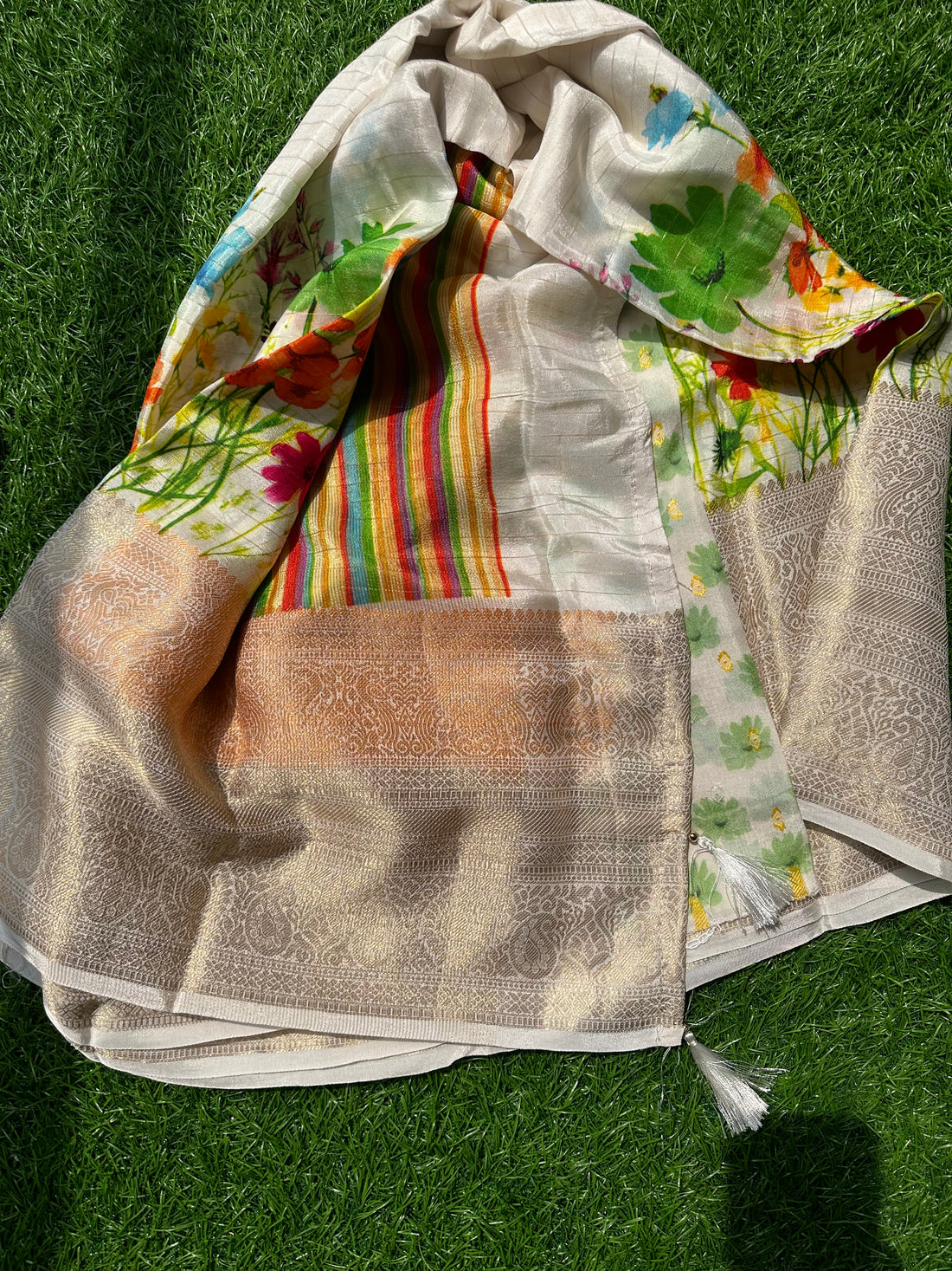 Half white digital kalamkari semi crepe