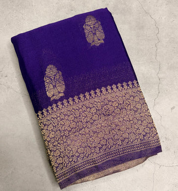 Purple big butta 107 designer soft crepe silk saree