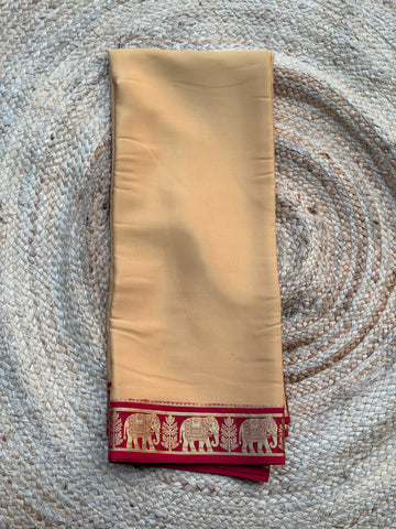 Gold and matron elephant  border crepe Mysore silk 120gsm