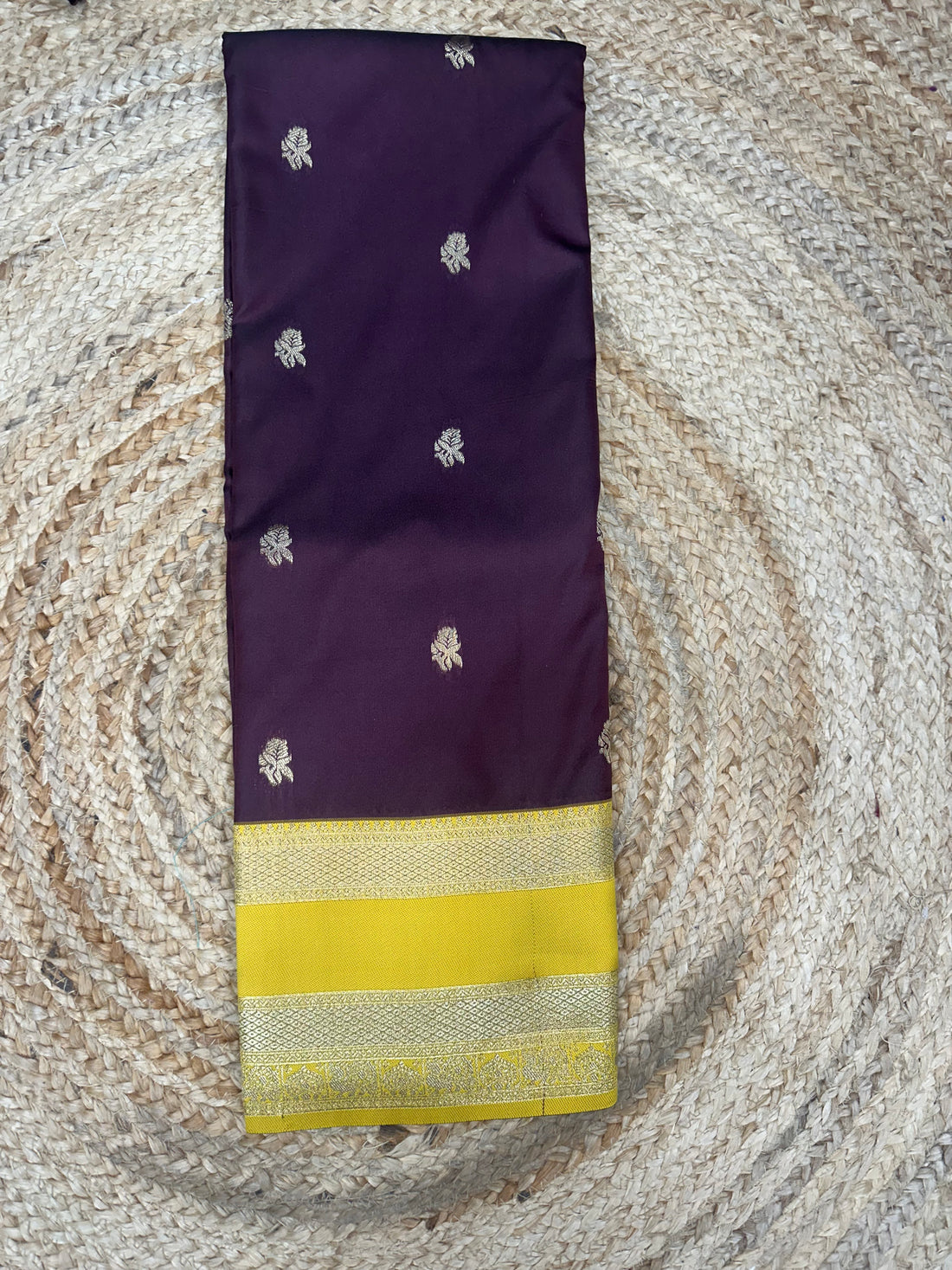 Coffee brown and yellow semi Kanchi saree