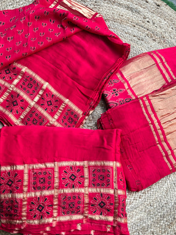Strawberry pink pure modal silk with lotus print blouse