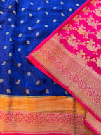 Royal blue 3D pure benarasi crepe silk saree