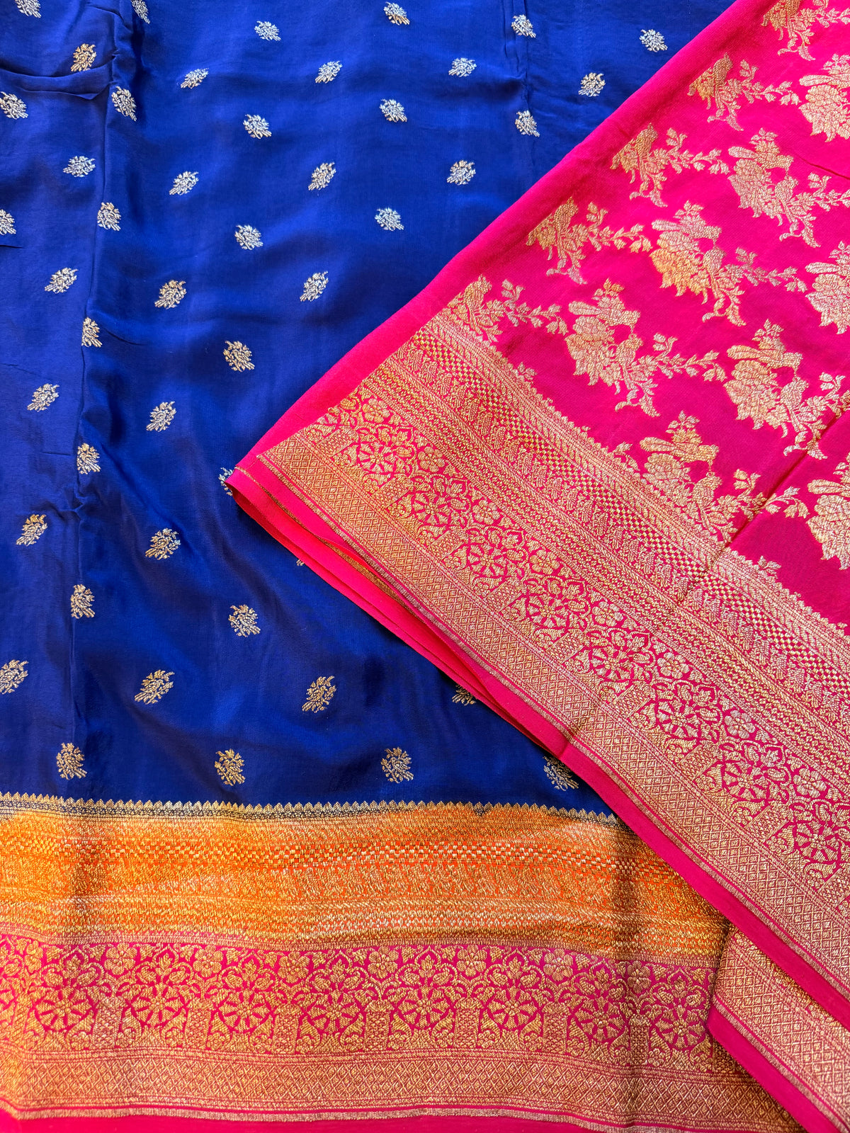 Royal blue 3D pure benarasi crepe silk saree