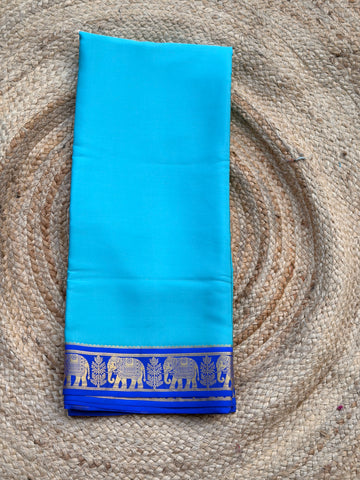 Sky blue and royal blue elephant border crepe Mysore silk 120gsm