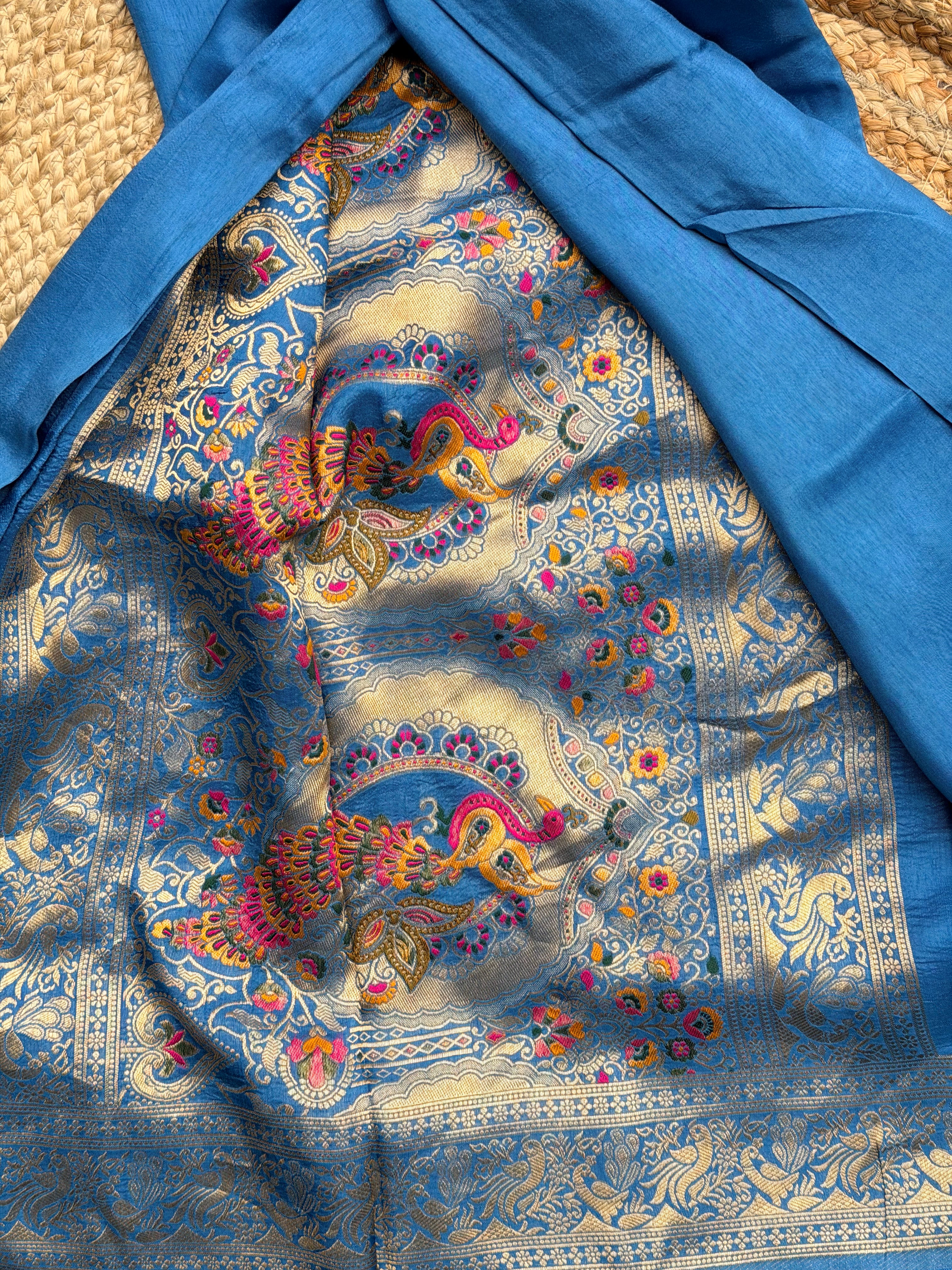 Blue plain dola modal sarees