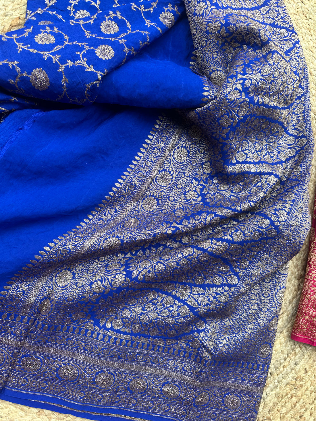 Royal blue pure jaal pattern crepe Banaras sarees