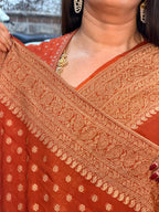 Rust orange pure khadi Georgette plain concept with butti blouse