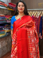Red Patola weaving with checkered satin border
