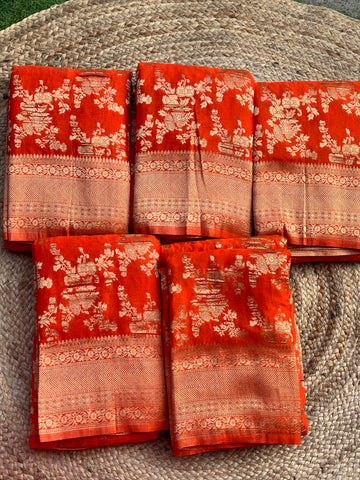 Orange crushed georgette sarees jaa