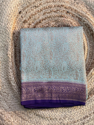 Sea green with purple crepe Brocade Banaras sarees