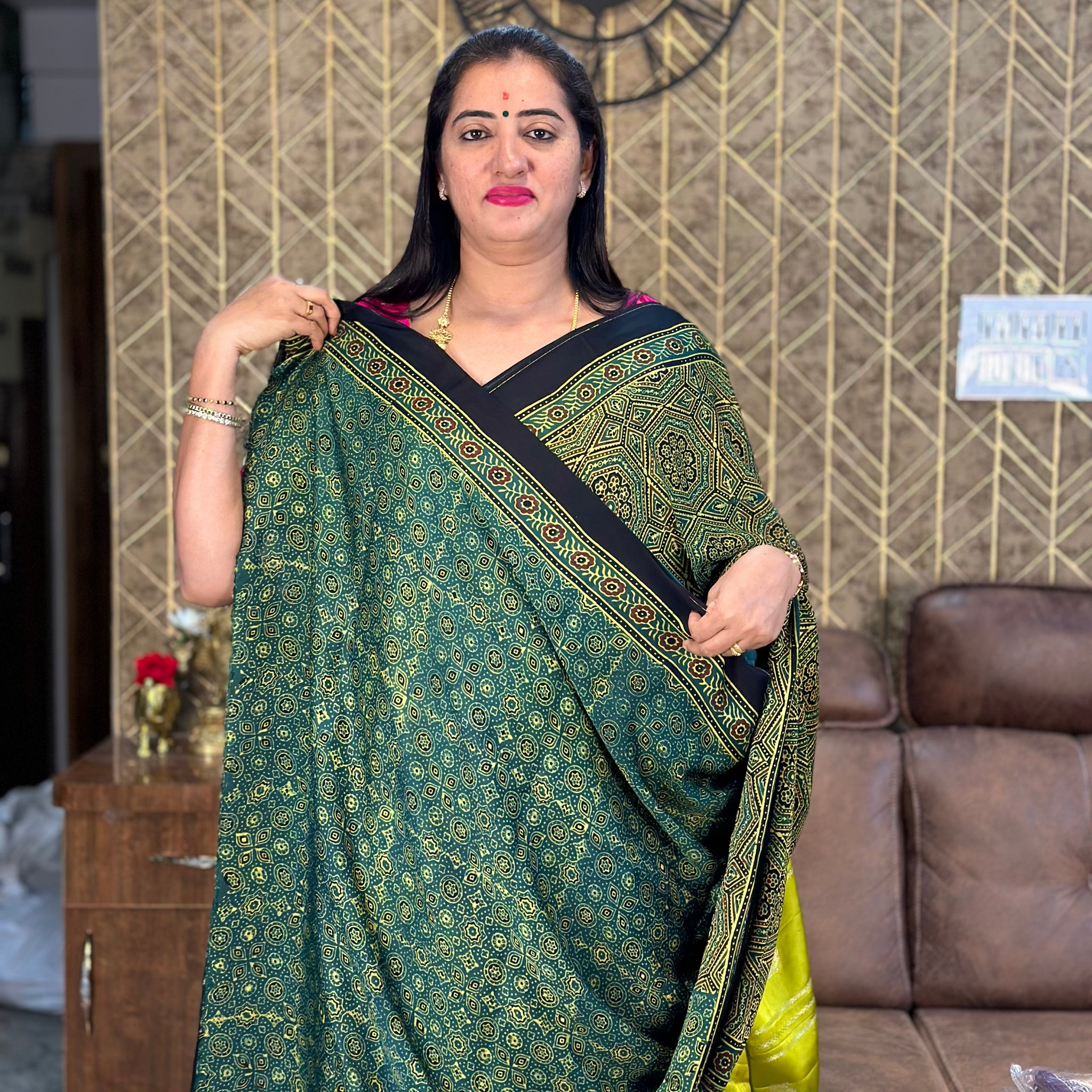 Green pure modal silk saree.