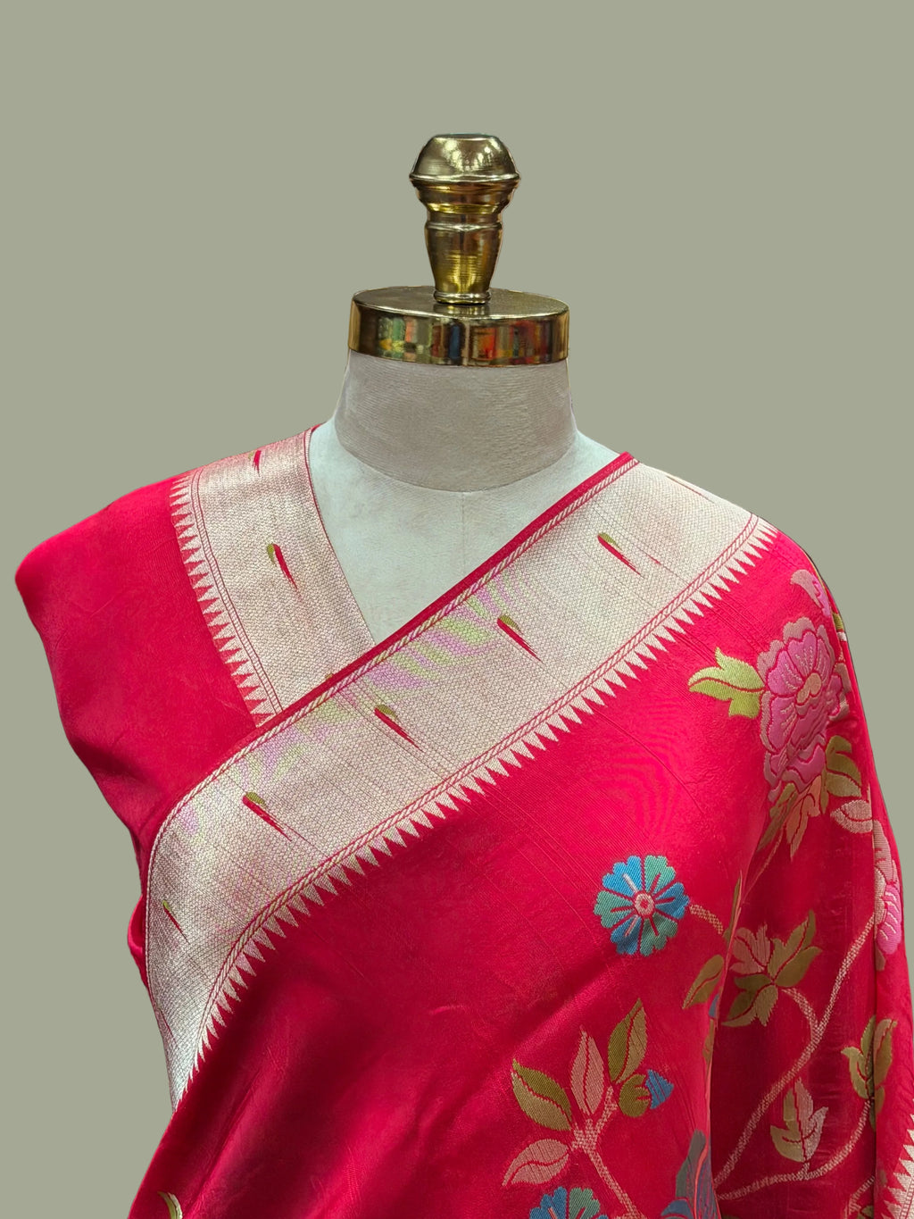 Rani pink Meena work Tussar saree paithani border saree