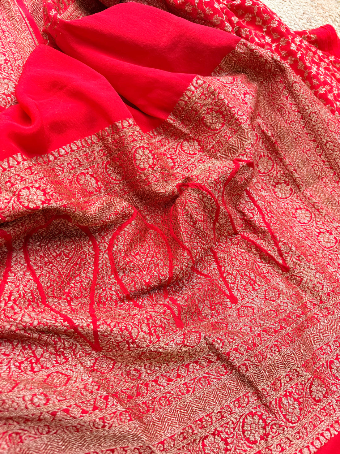 Plain Crepe Banarasi Pure Red