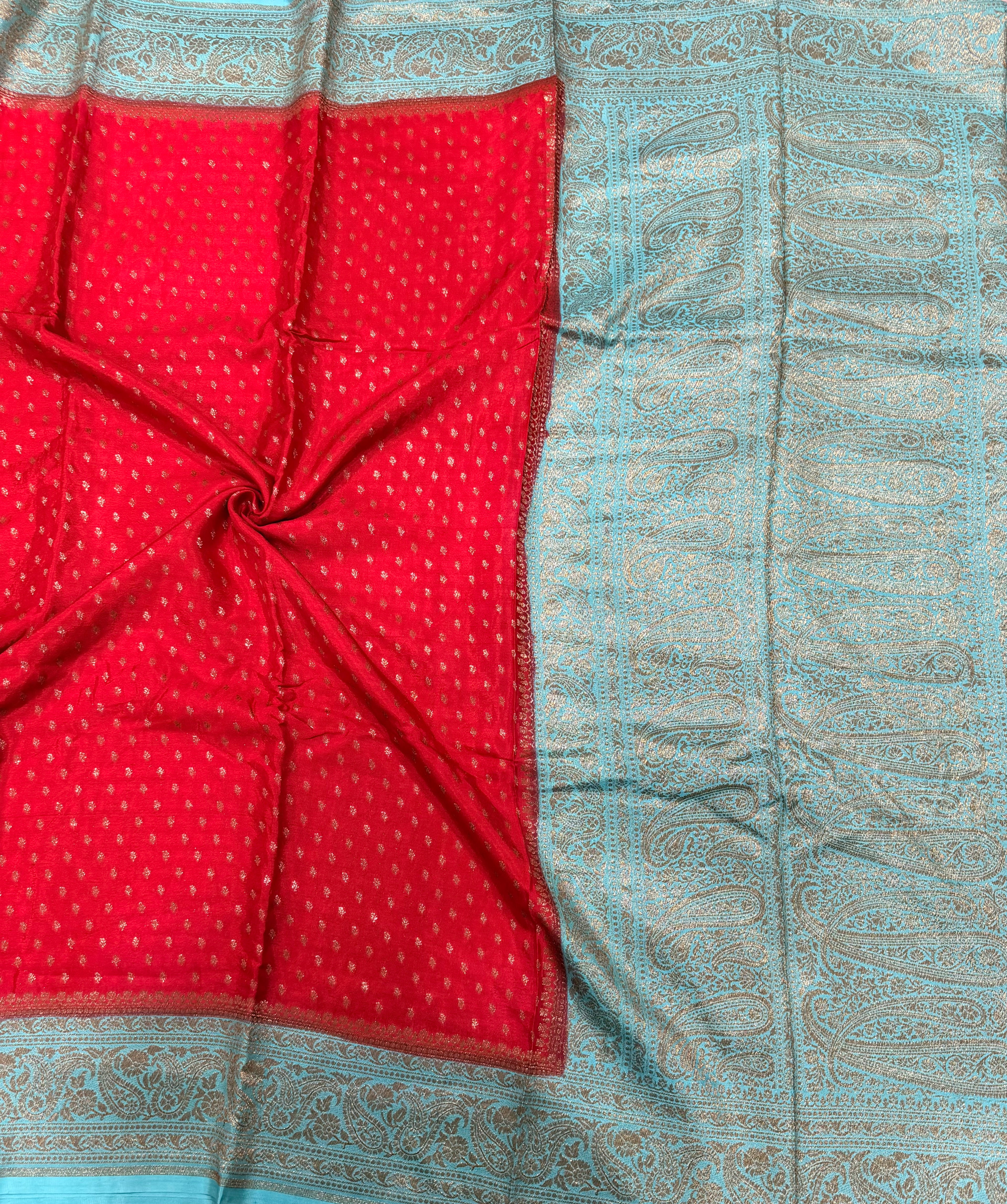 Red pure Banarasi crepe chiffon 107 with antique zari saree